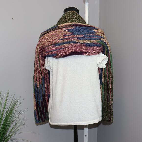 Handmade Crochet Multicolor Shrug with Sleeves – Boho Knit Wrap - Picture 2 of 3